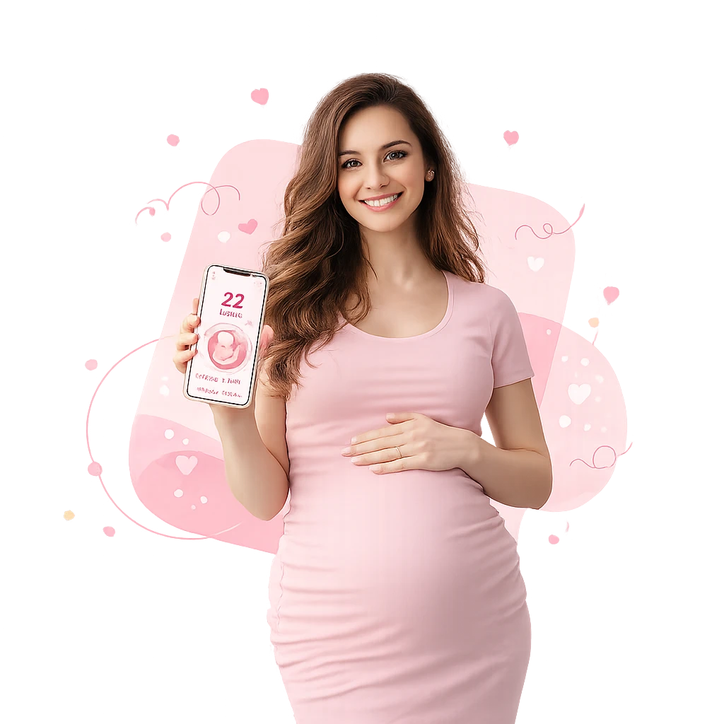 Pregnant woman using WiseMom app on phone